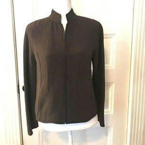 Eileen Fisher Chocolate Brown Full Zip Quilted Jacket Silk Rayon Pockets